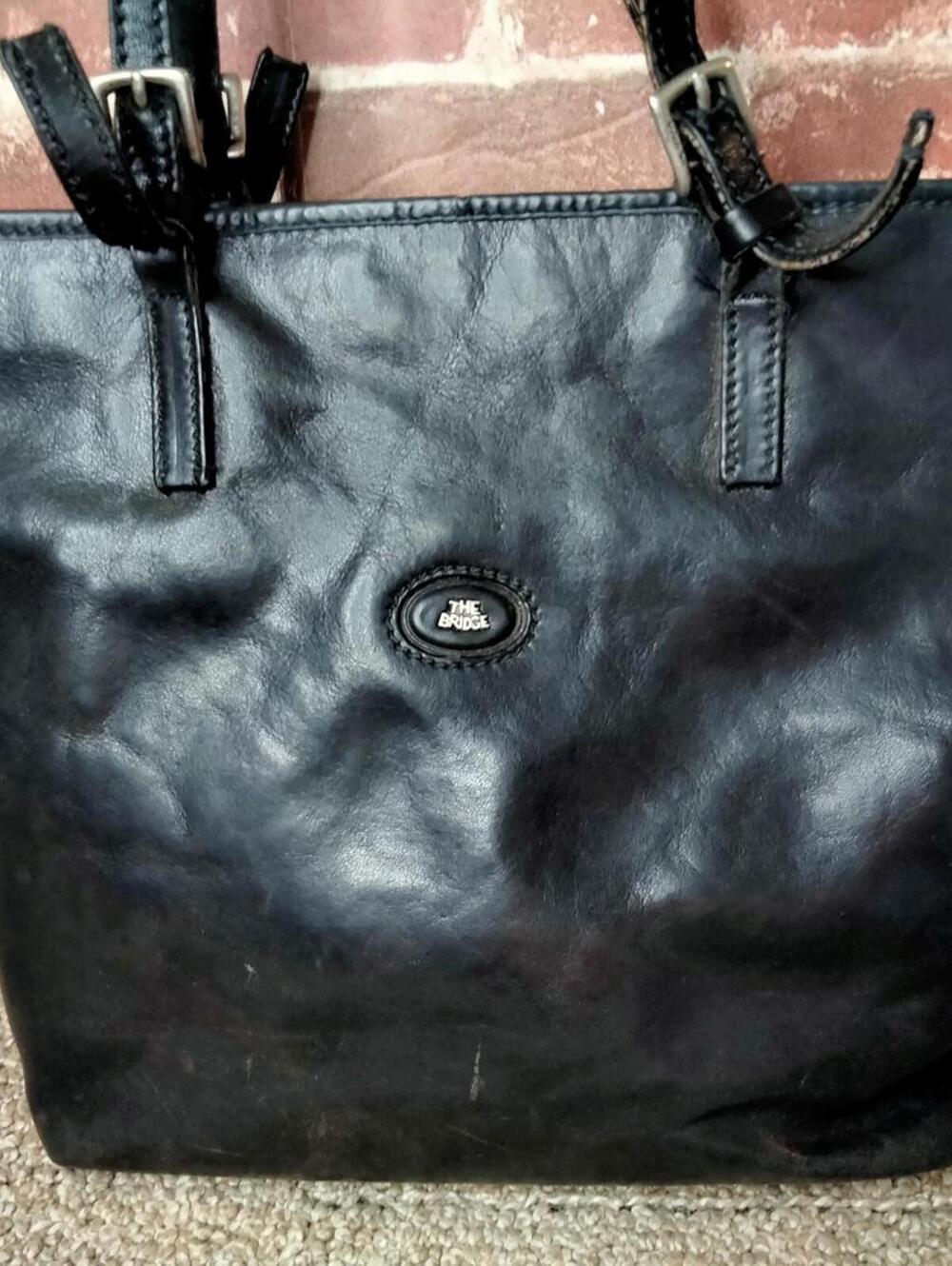 The Bridge Italy Black Leather Tote Shoulder Bag Handbag Purse